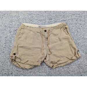 Y2K Old Navy 100% Linen Shorts Size 14 Drawstring Boho Beach Travel Vacation Tan